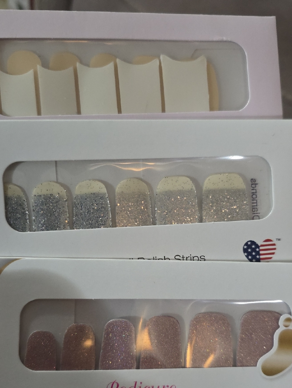 Color Street Neutral Cream, Silver Glitter & Rose Gold Nail Strips